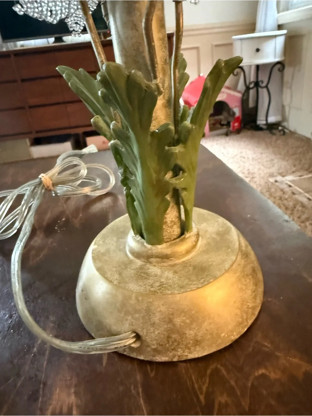 Vintage-style Beaded Flower Table Lamp - Silver and Green Hollywood recently